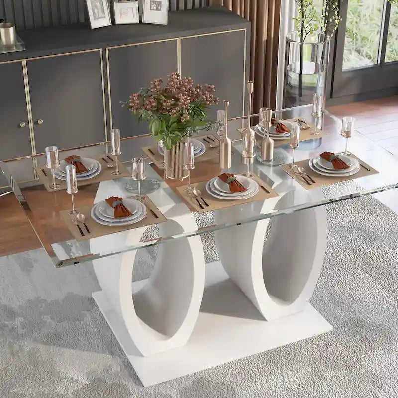 Furniture of America Raji Contemporary 63-inch Double Ring Glass Top Table