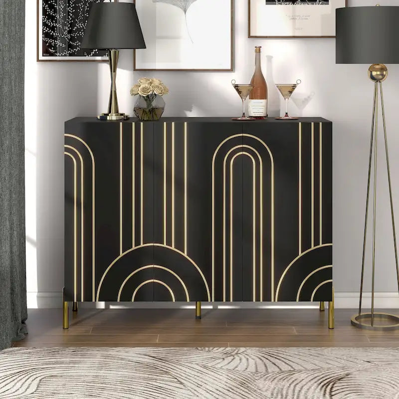 DH BASIC Modern Adjustable 4-Shelf Dining Sideboard Buffet with Storage Cabinet by Denhour