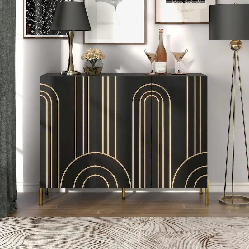 DH BASIC Modern Adjustable 4-Shelf Dining Sideboard Buffet with Storage Cabinet by Denhour