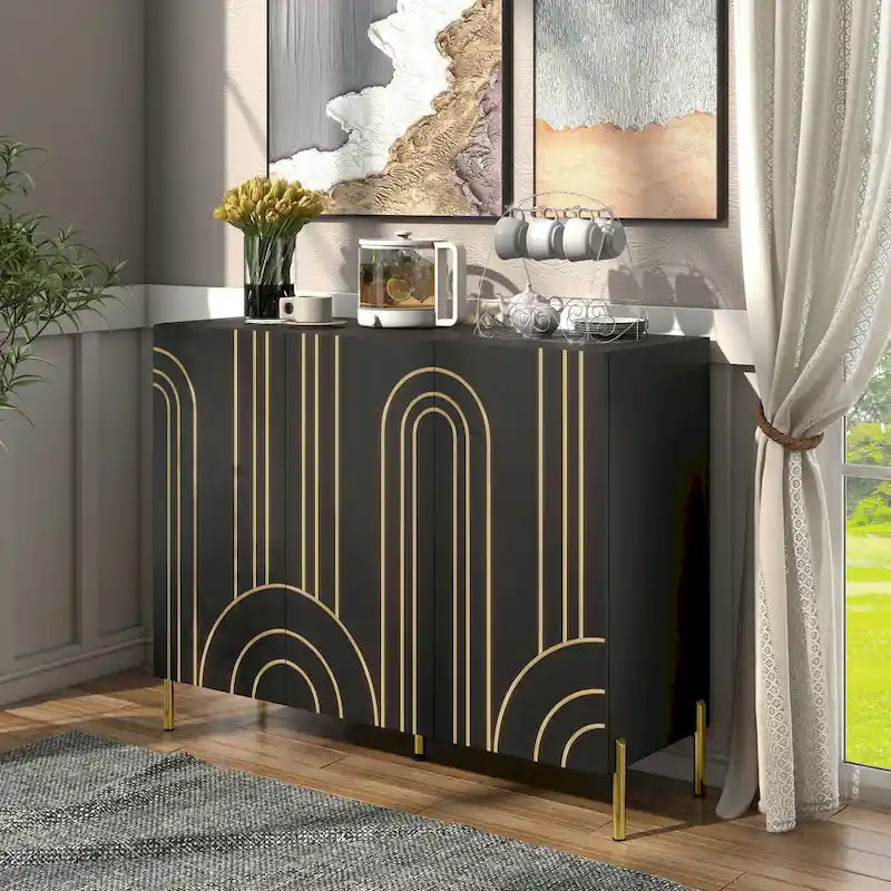 DH BASIC Modern Adjustable 4-Shelf Dining Sideboard Buffet with Storage Cabinet by Denhour