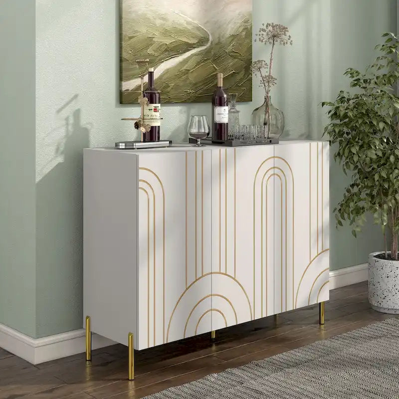 DH BASIC Modern Adjustable 4-Shelf Dining Sideboard Buffet with Storage Cabinet by Denhour