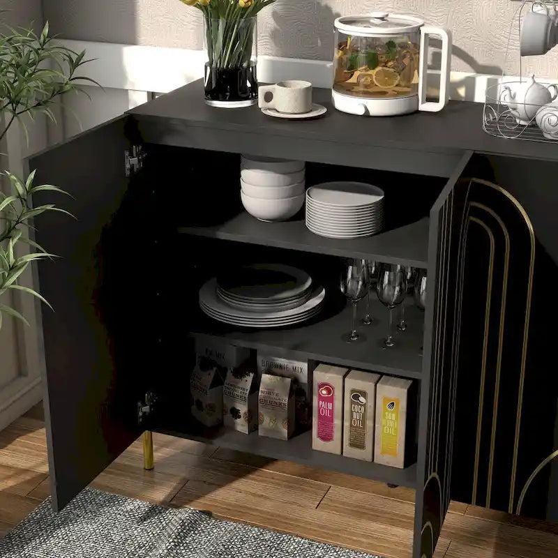 DH BASIC Modern Adjustable 4-Shelf Dining Sideboard Buffet with Storage Cabinet by Denhour