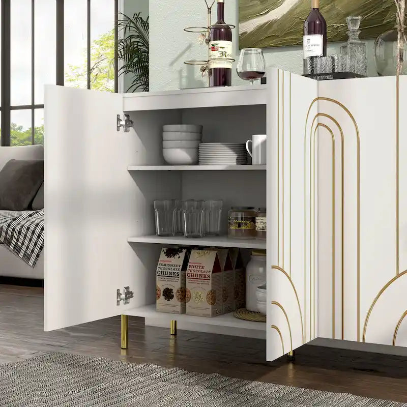 DH BASIC Modern Adjustable 4-Shelf Dining Sideboard Buffet with Storage Cabinet by Denhour