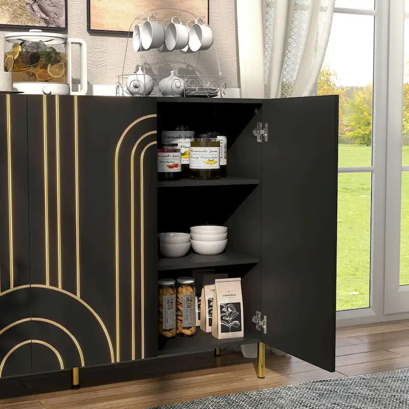 DH BASIC Modern Adjustable 4-Shelf Dining Sideboard Buffet with Storage Cabinet by Denhour