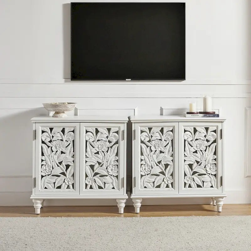 Alban Traditional 32 Tall 2 Hollow Door Accent Cabinet with LED light Set of 2 by HULALA HOME