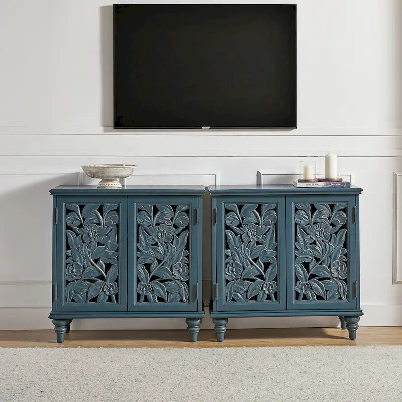 Alban Traditional 32 Tall 2 Hollow Door Accent Cabinet with LED light Set of 2 by HULALA HOME