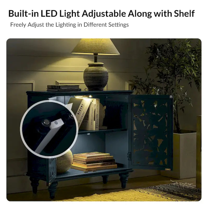 Alban Traditional 32 Tall 2 Hollow Door Accent Cabinet with LED light Set of 2 by HULALA HOME