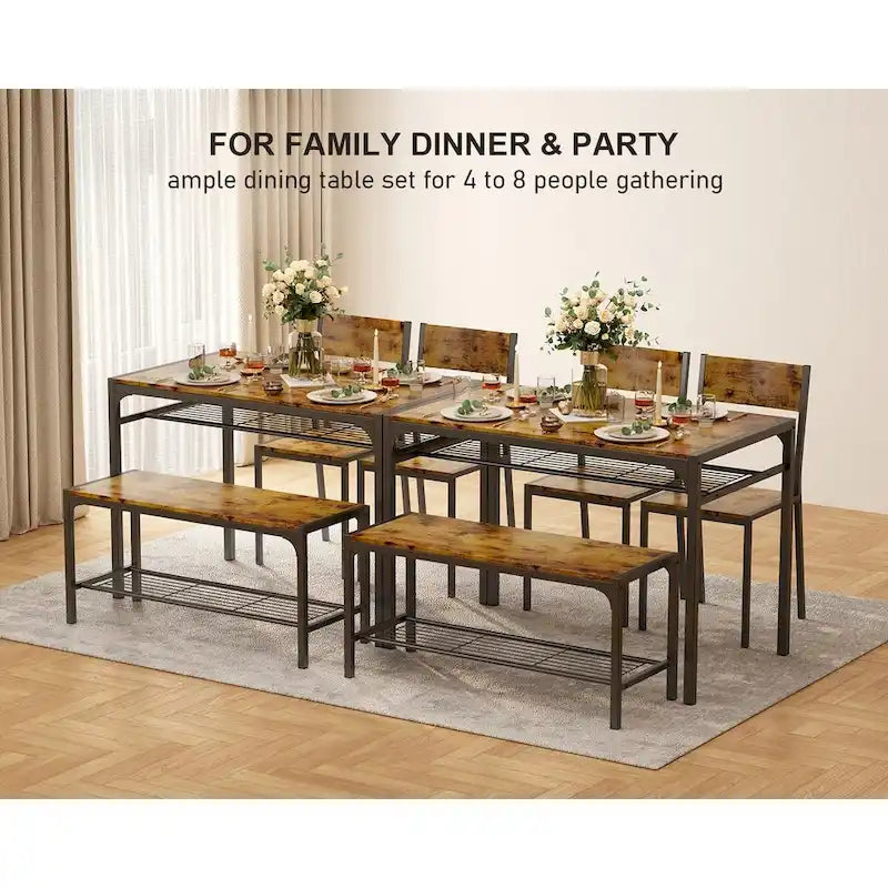 4 Piece Kitchen Dining Table with 2 Chair and Bench for Small Space