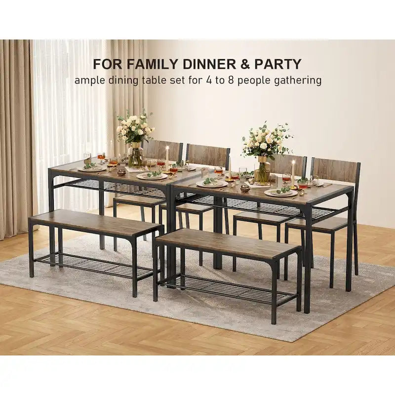 4 Piece Kitchen Dining Table with 2 Chair and Bench for Small Space