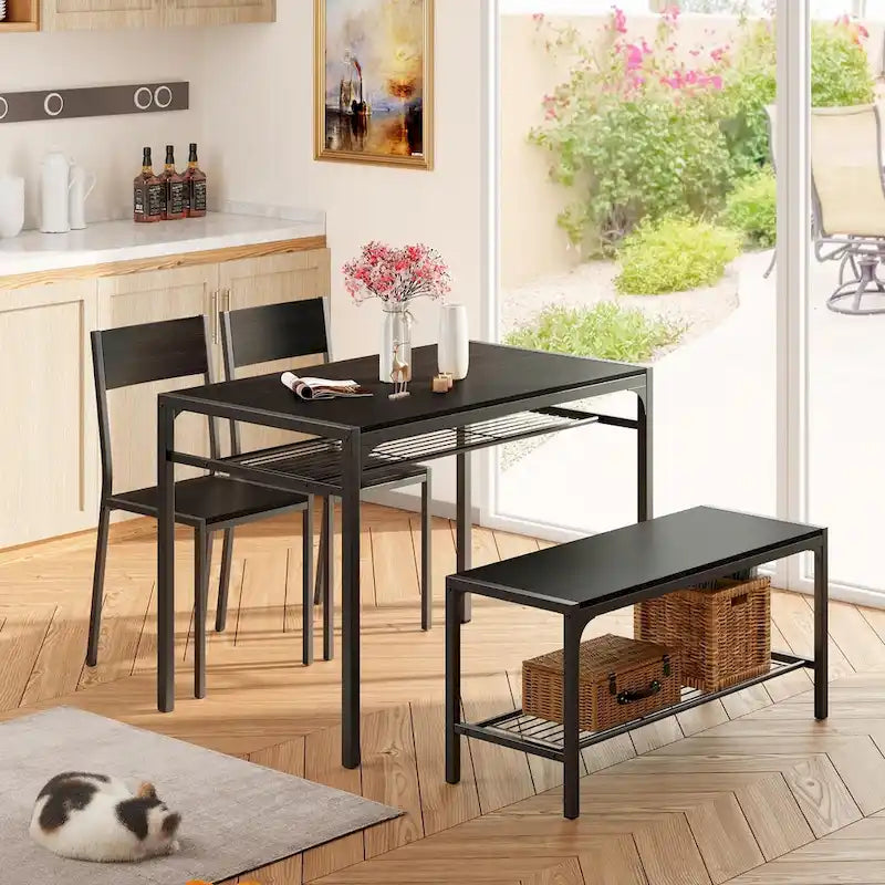 4 Piece Kitchen Dining Table with 2 Chair and Bench for Small Space