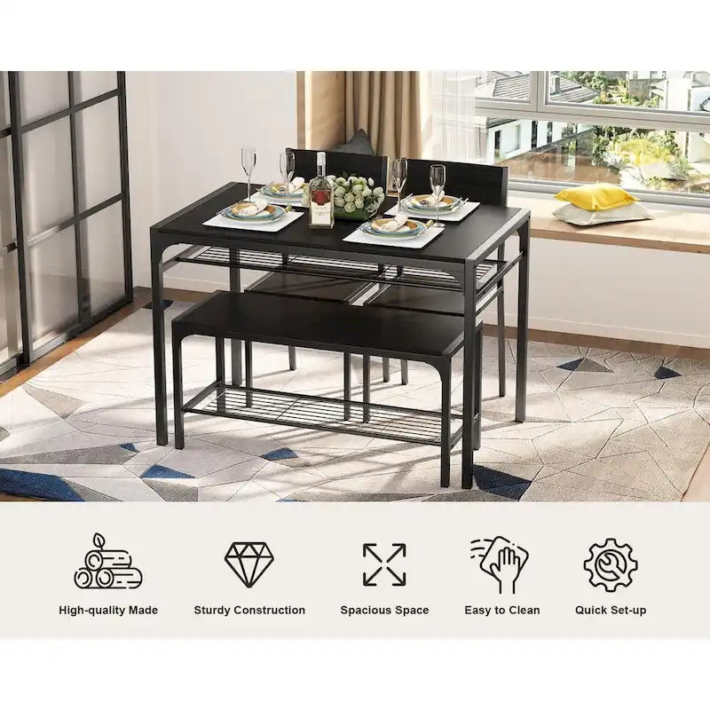 4 Piece Kitchen Dining Table with 2 Chair and Bench for Small Space