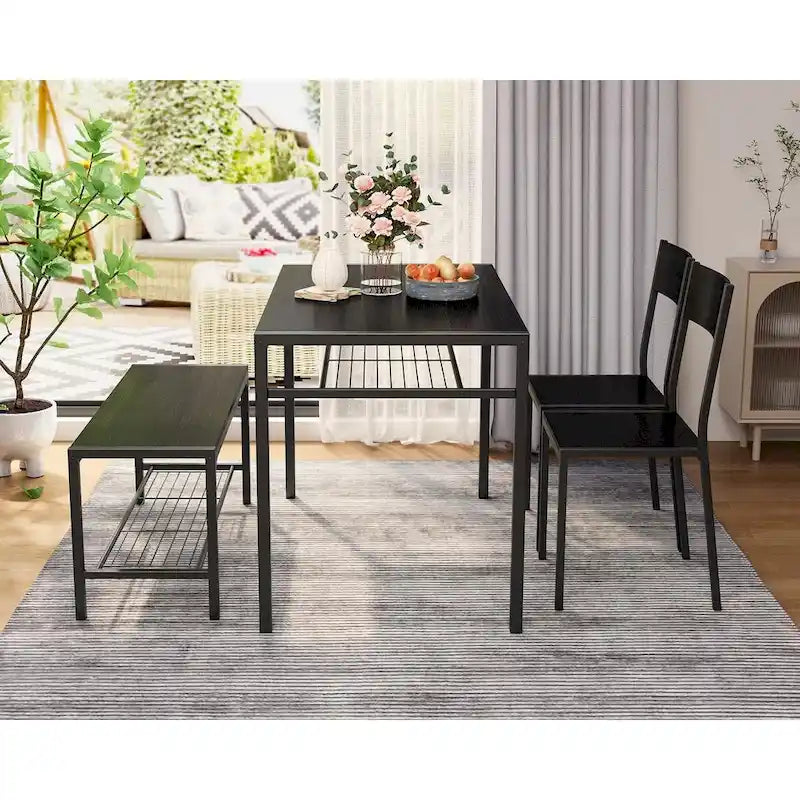 4 Piece Kitchen Dining Table with 2 Chair and Bench for Small Space
