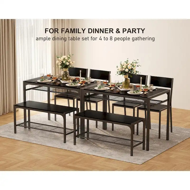 4 Piece Kitchen Dining Table with 2 Chair and Bench for Small Space