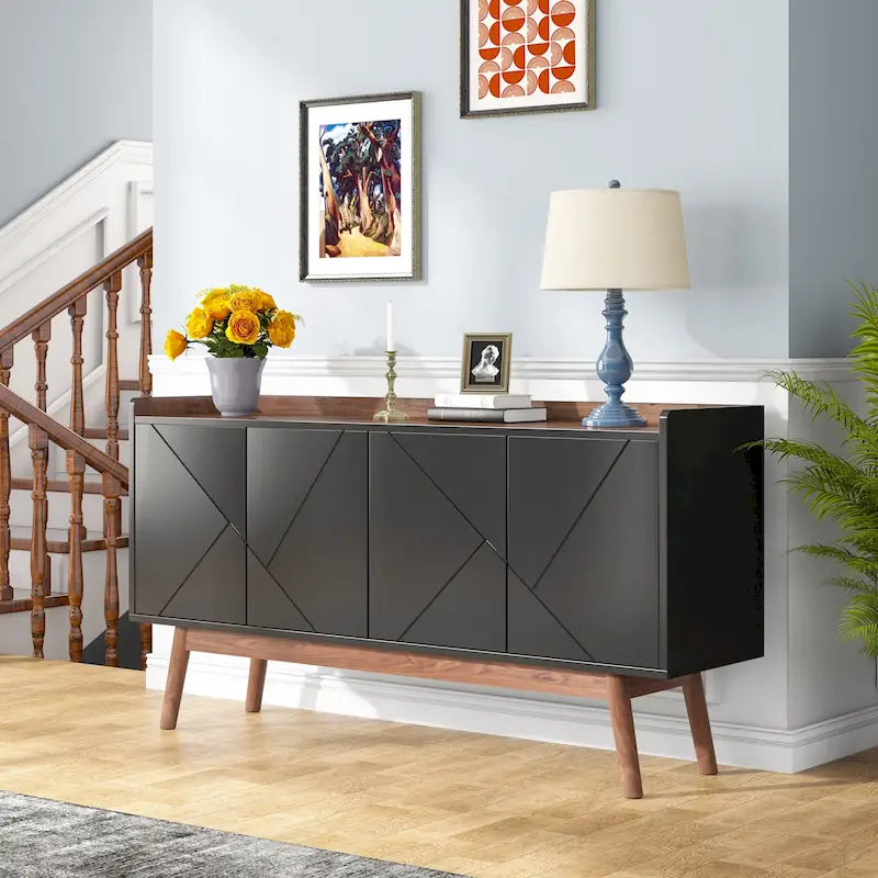 55  Black Buffet Cabinet Kitchen Sideboard Storage Cabinet with Storage