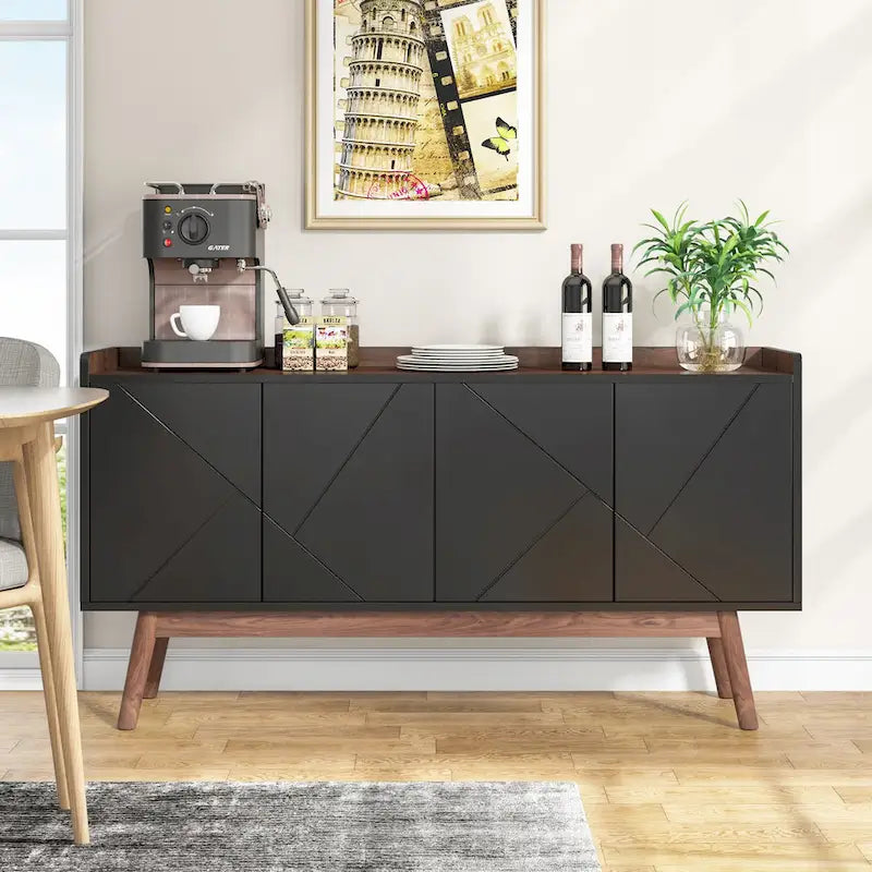 55  Black Buffet Cabinet Kitchen Sideboard Storage Cabinet with Storage