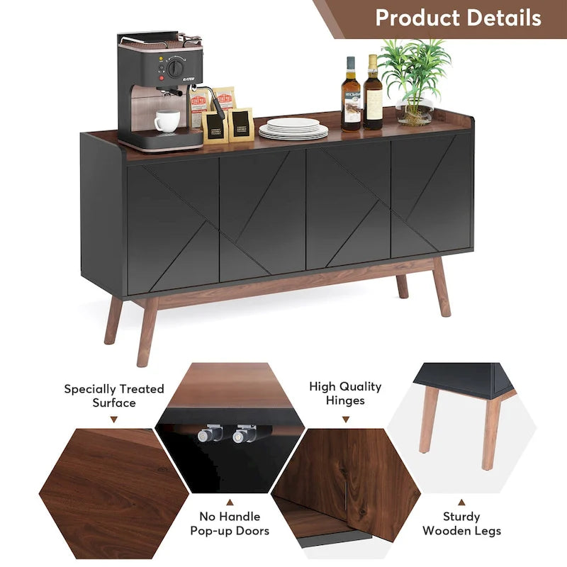 55  Black Buffet Cabinet Kitchen Sideboard Storage Cabinet with Storage