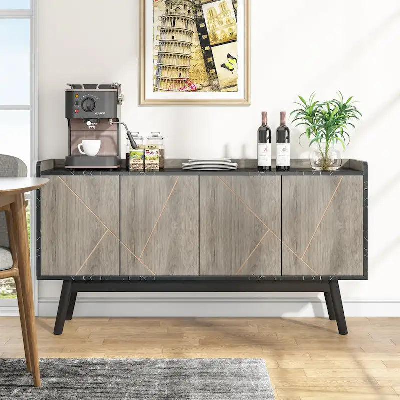 55  Black Buffet Cabinet Kitchen Sideboard Storage Cabinet with Storage