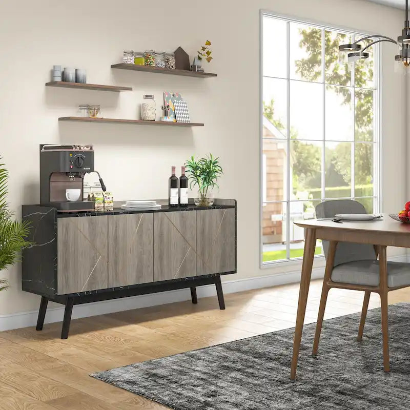 55  Black Buffet Cabinet Kitchen Sideboard Storage Cabinet with Storage