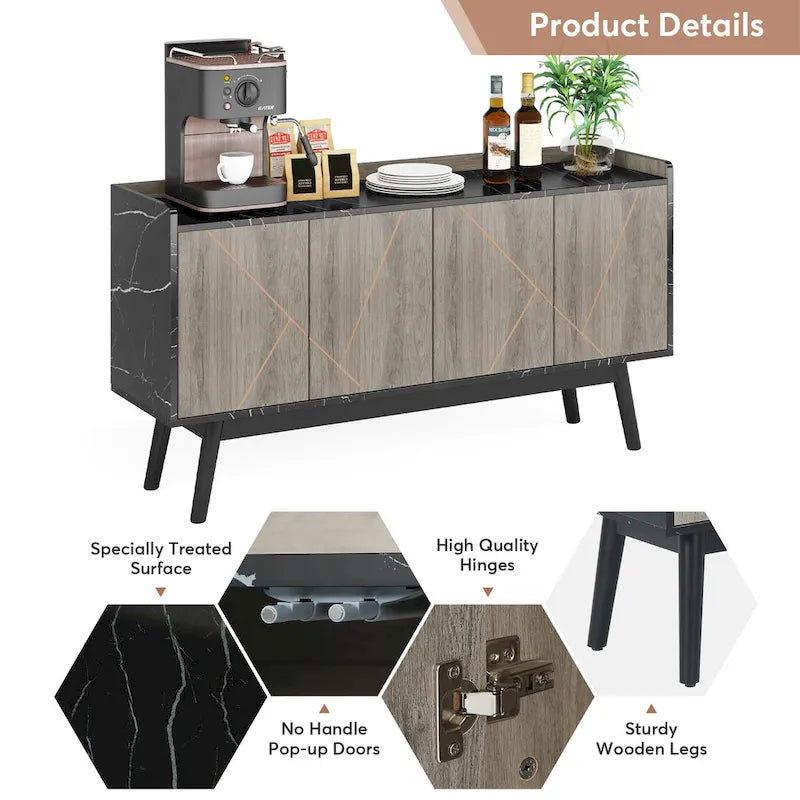 55  Black Buffet Cabinet Kitchen Sideboard Storage Cabinet with Storage