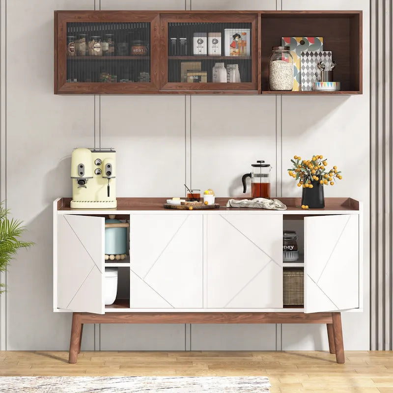 55  Black Buffet Cabinet Kitchen Sideboard Storage Cabinet with Storage