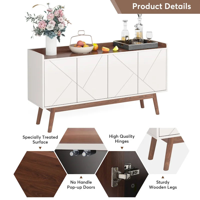 55  Black Buffet Cabinet Kitchen Sideboard Storage Cabinet with Storage