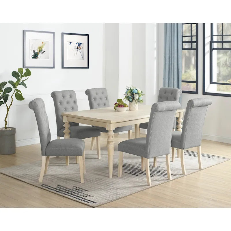 Roundhill Amonia 7-piece Dining Set, Turned-Leg Dining Table with 6 Tufted Chairs
