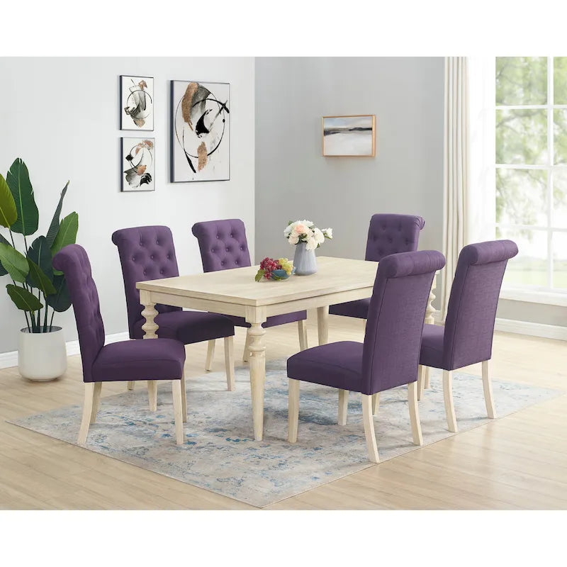Roundhill Amonia 7-piece Dining Set, Turned-Leg Dining Table with 6 Tufted Chairs
