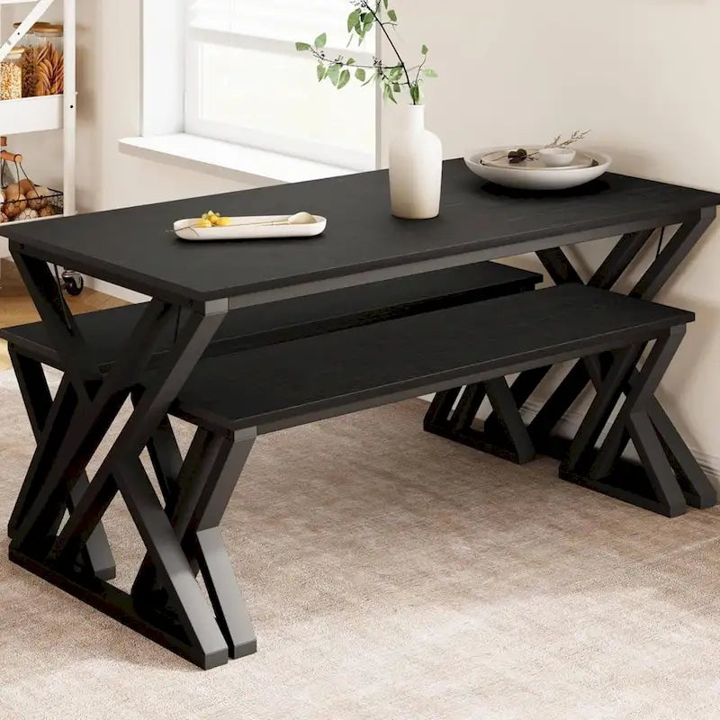 Modern Kitchen Dining Table Set with 2 Benches - N/A