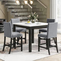 5-piece Counter Height Dining Table Set with One Faux Marble Top Dining Table and Four Velvet-Upholstered Chairs,Grey