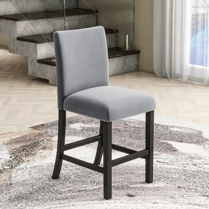 5-piece Counter Height Dining Table Set with One Faux Marble Top Dining Table and Four Velvet-Upholstered Chairs,Grey
