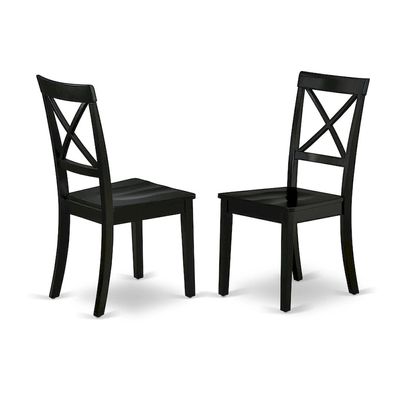 East West Furniture Boston Dining Room Chairs - Cross Back Solid Wood Seat Chairs, Set of 2, Black - BOC-BLK-W