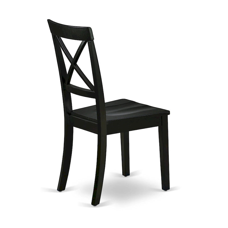 East West Furniture Boston Dining Room Chairs - Cross Back Solid Wood Seat Chairs, Set of 2, Black - BOC-BLK-W