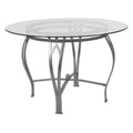 Syracuse 45  Round Glass Dining Table with Bowed Out Metal Frame