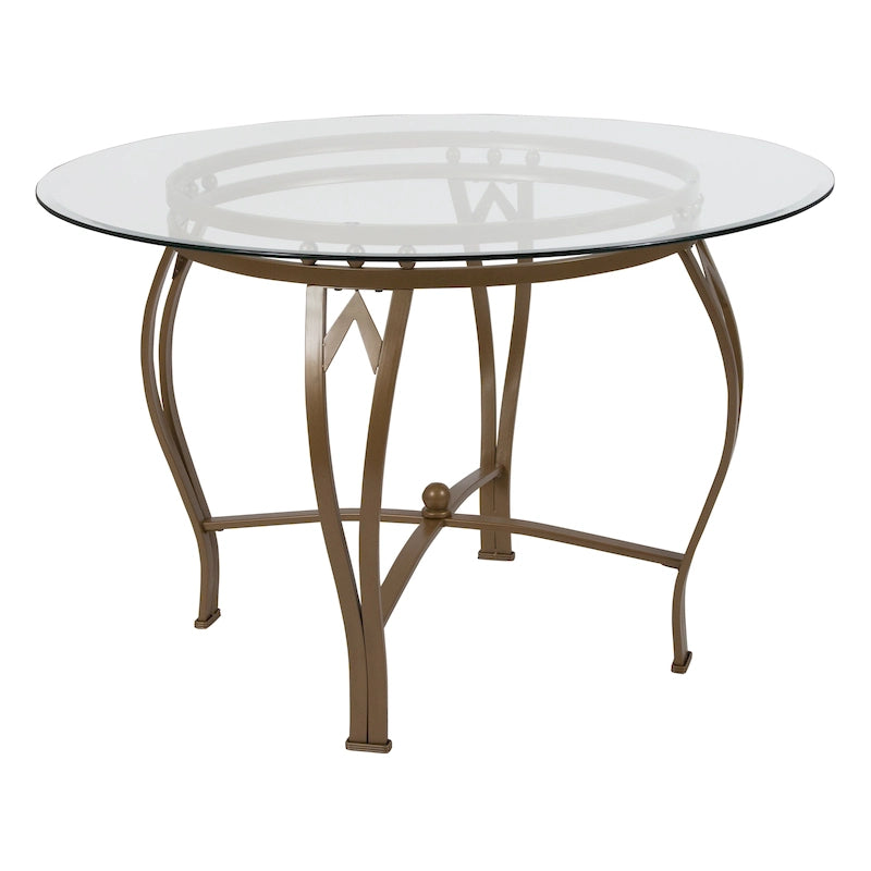 Syracuse 45  Round Glass Dining Table with Bowed Out Metal Frame