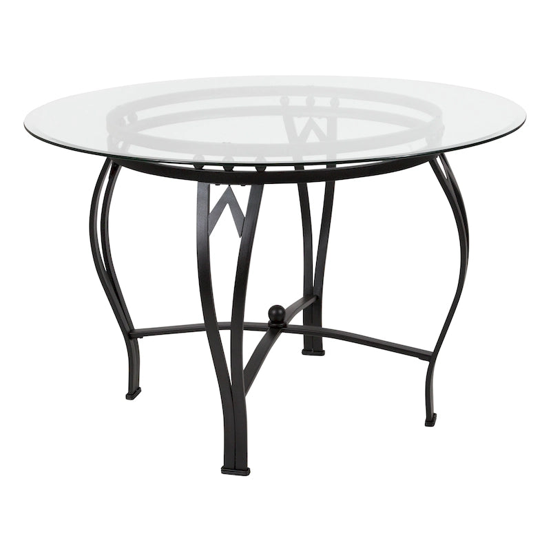 Syracuse 45  Round Glass Dining Table with Bowed Out Metal Frame