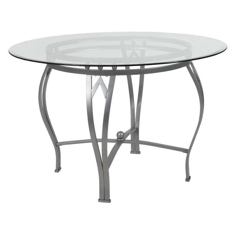 Syracuse 45  Round Glass Dining Table with Bowed Out Metal Frame