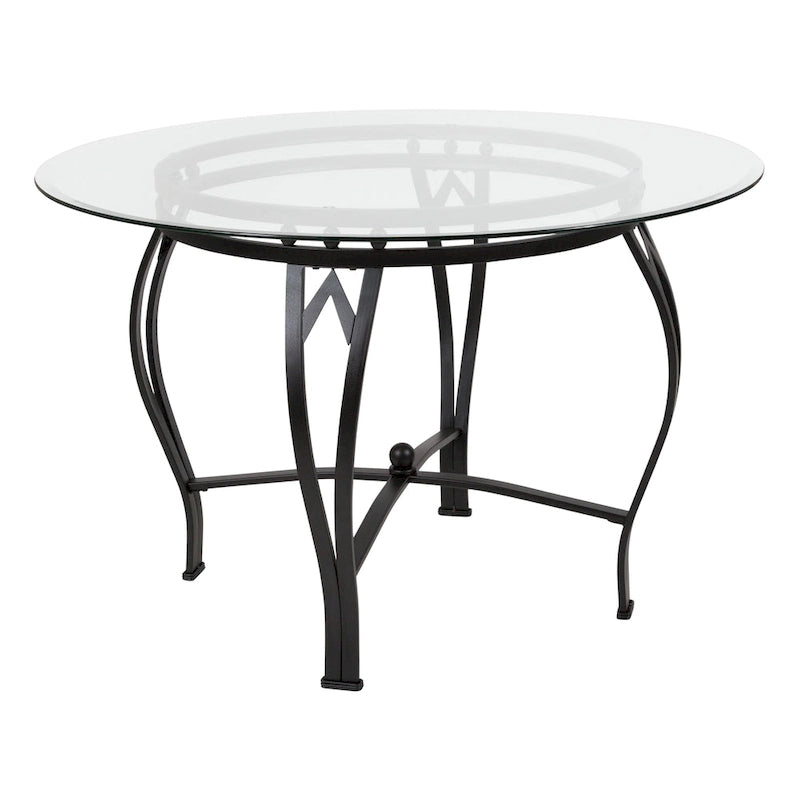 Syracuse 45  Round Glass Dining Table with Bowed Out Metal Frame