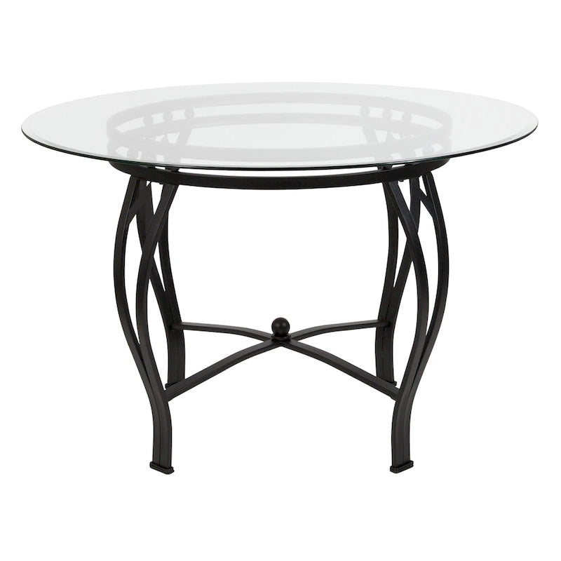 Syracuse 45  Round Glass Dining Table with Bowed Out Metal Frame