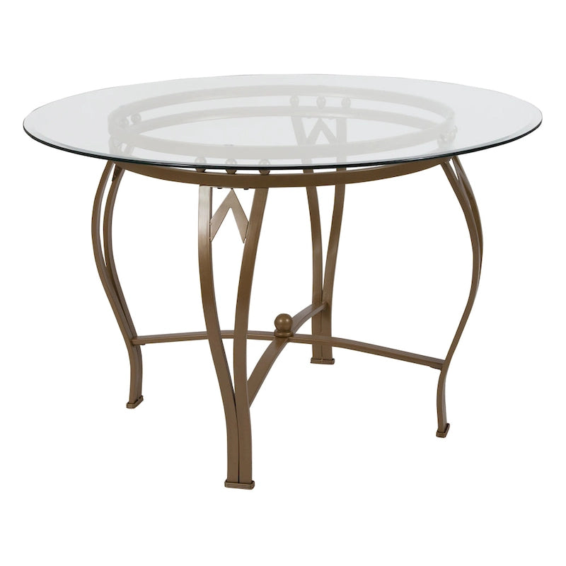 Syracuse 45  Round Glass Dining Table with Bowed Out Metal Frame