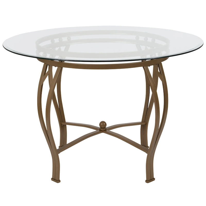 Syracuse 45  Round Glass Dining Table with Bowed Out Metal Frame