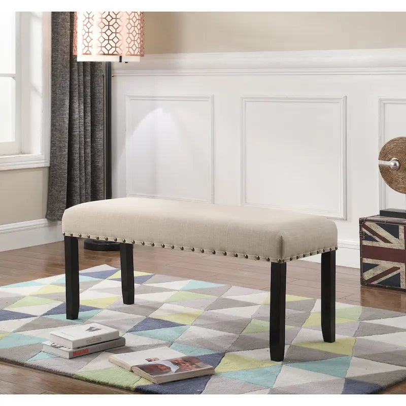 Roundhill Furniture Biony Fabric Dining Bench with Nailhead Trim