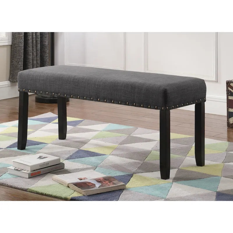 Roundhill Furniture Biony Fabric Dining Bench with Nailhead Trim