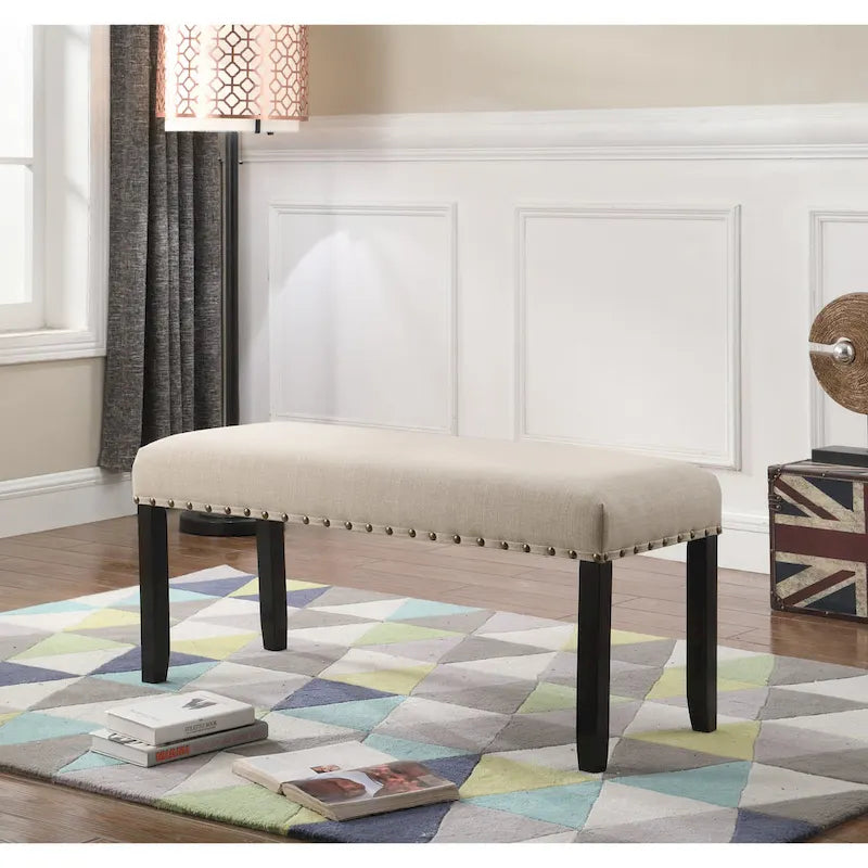 Roundhill Furniture Biony Fabric Dining Bench with Nailhead Trim
