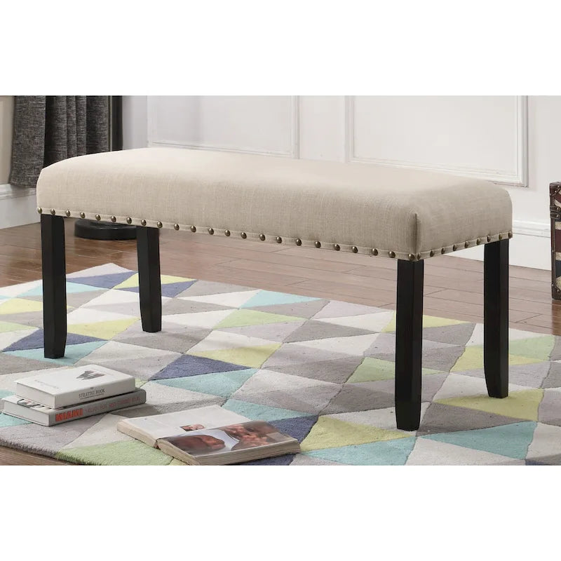 Roundhill Furniture Biony Fabric Dining Bench with Nailhead Trim