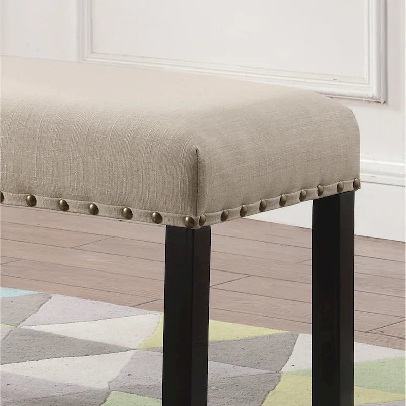 Roundhill Furniture Biony Fabric Dining Bench with Nailhead Trim