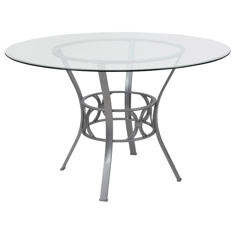 48  Round Glass Dining Table with Crescent Style Metal Frame - 48 W x 48 D x 29.5 H - 48 W x 48 D x 29.5 H