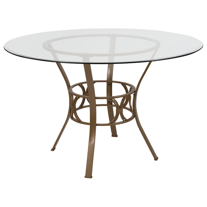 48  Round Glass Dining Table with Crescent Style Metal Frame - 48 W x 48 D x 29.5 H - 48 W x 48 D x 29.5 H