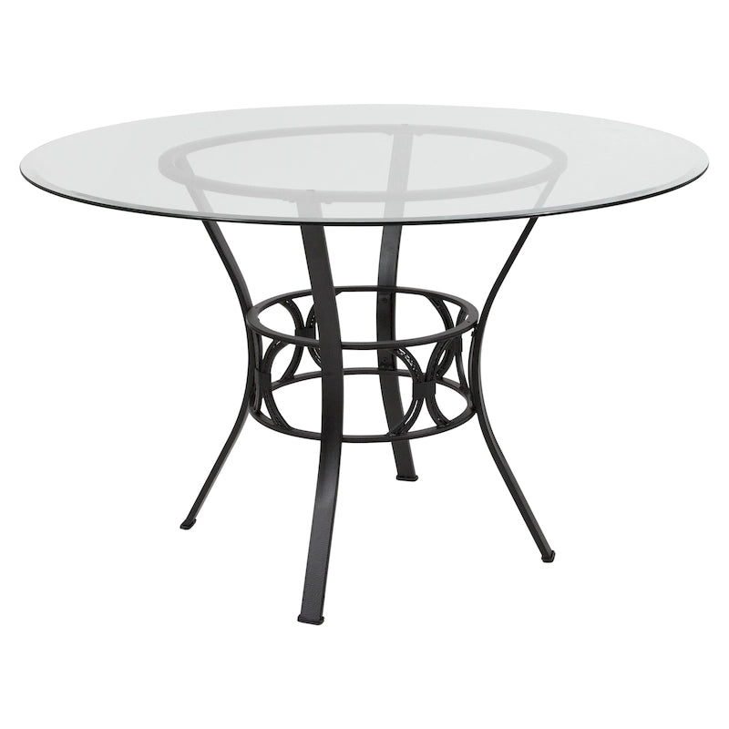 48  Round Glass Dining Table with Crescent Style Metal Frame - 48 W x 48 D x 29.5 H - 48 W x 48 D x 29.5 H
