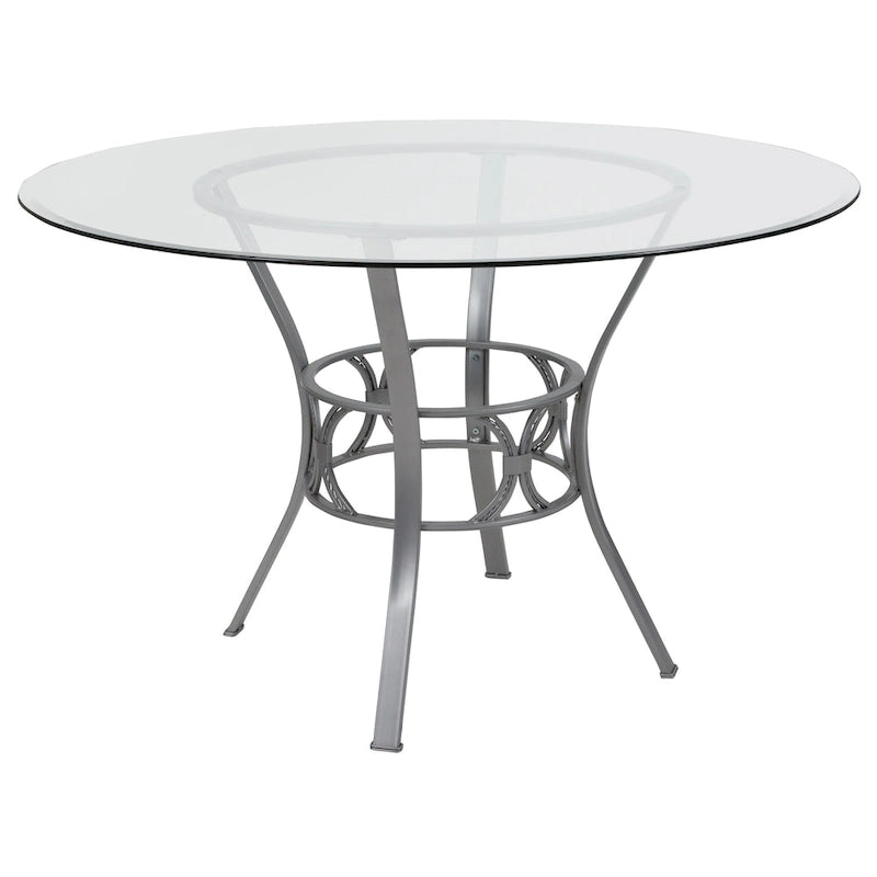 48  Round Glass Dining Table with Crescent Style Metal Frame - 48 W x 48 D x 29.5 H - 48 W x 48 D x 29.5 H