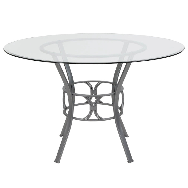 48  Round Glass Dining Table with Crescent Style Metal Frame - 48 W x 48 D x 29.5 H - 48 W x 48 D x 29.5 H